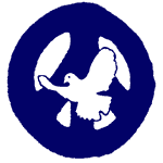 Taube in Friedenszeichen: blau und reggae